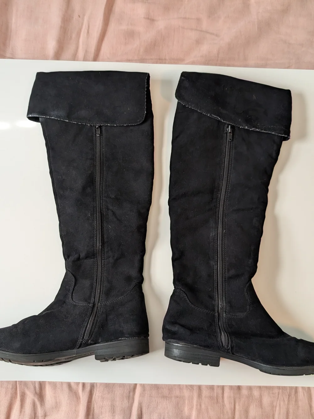 Black Over-the-Knee Fold-Top Women's Boots
